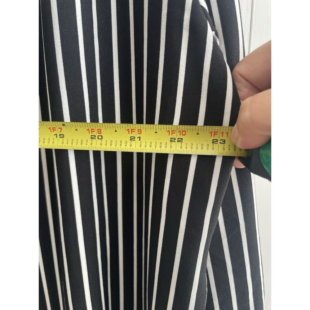 Ann Taylor Outlet Dress Black White Striped Long Sleeve Tie Waist Dress Sz L - Picture 9 of 11